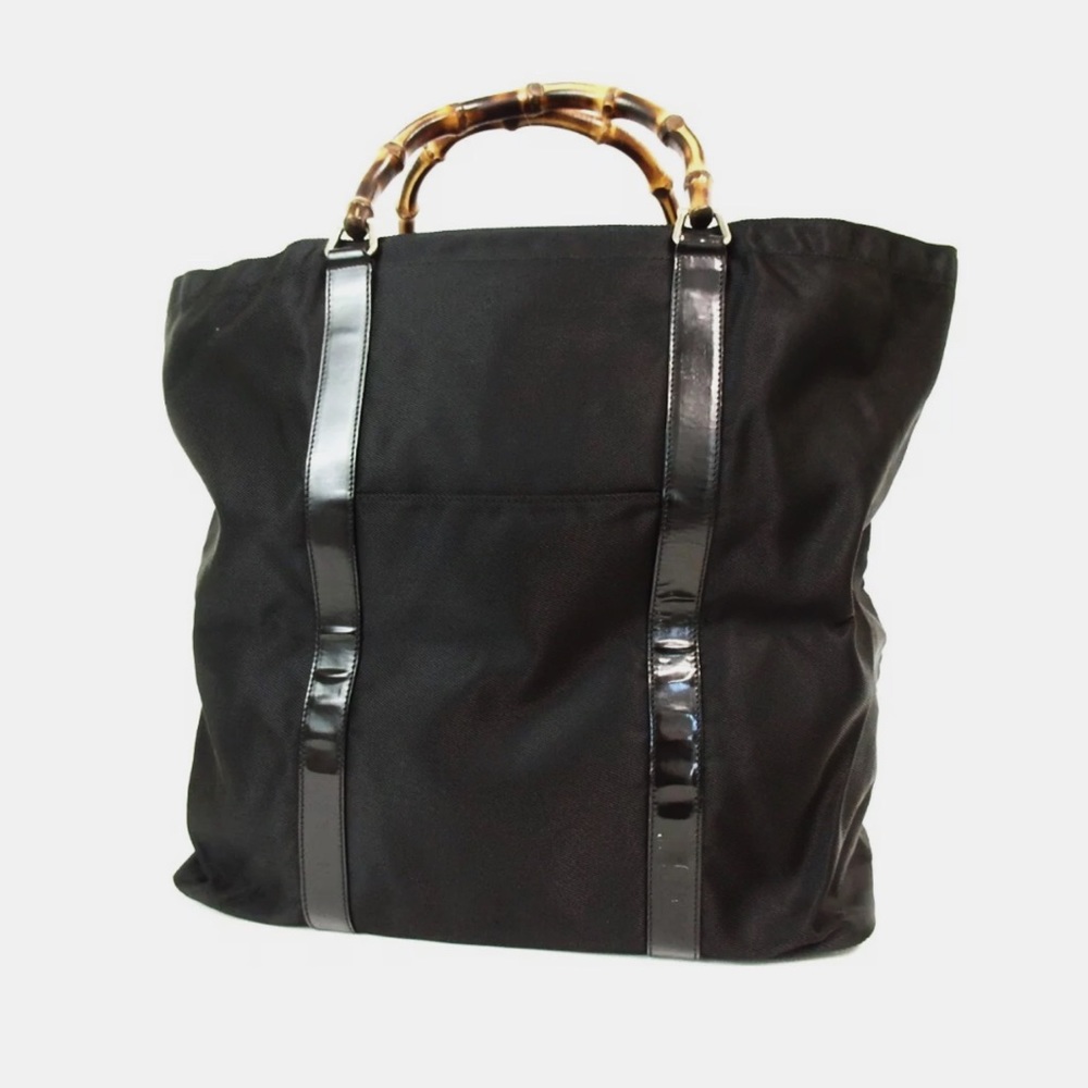 Gucci Bamboo Leather Nylon Large Shopper Tote Bag